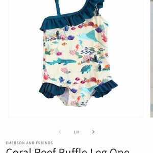 Ruffle One-Shoulder Swimsuit with Ocean Print - Teal Trim